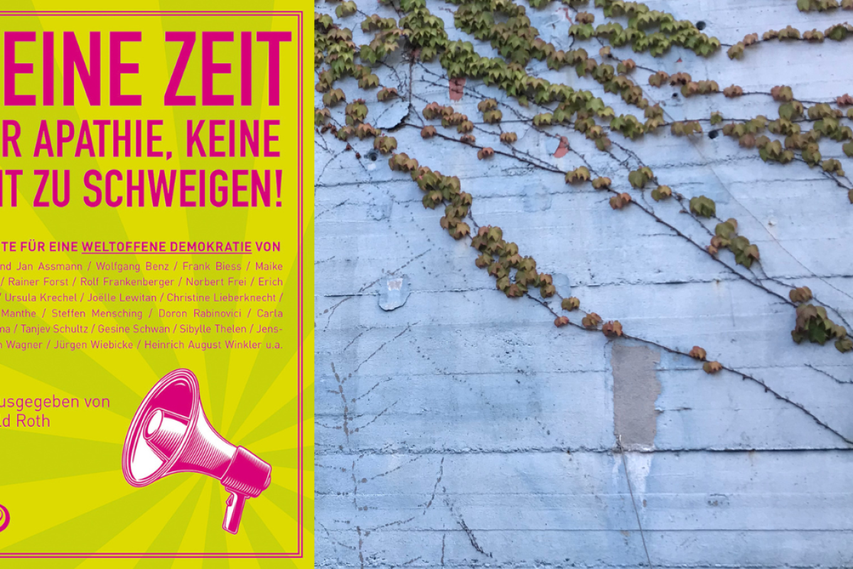 Cover des Buches "Keine Zeit für Apathie, keine Zeit zu schweigen. Texte für eine weltoffene Demokratie", herausgegeben von Harald Roth